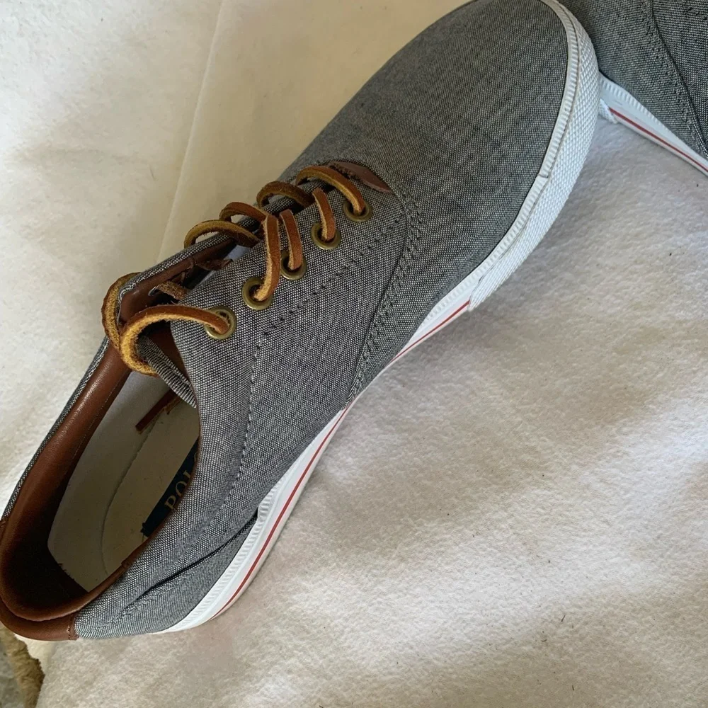 Polo Ralph Lauren Vaughn Gray Canvas Men's Sneakers Shoes Size 9 D Leather Laces